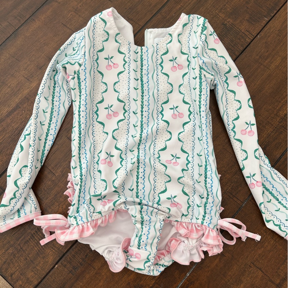 Girls sweet honey pink green white blue swimsuit 4 Rashguard